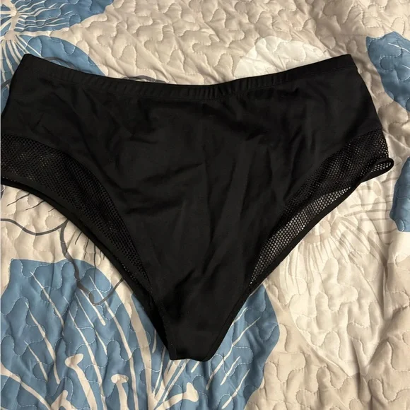 High-Waist Black Mesh Panel Bikini Bottoms - Picture 5 of 6